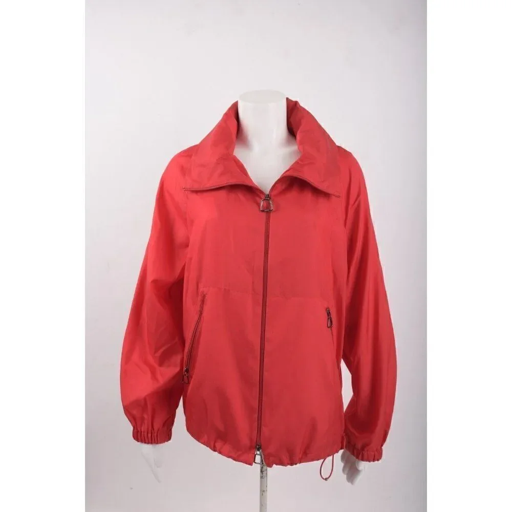AKRIS Womans Veronique Red Silk Jacket Blouson Taffeta Size 4 Hooded NWT $2590